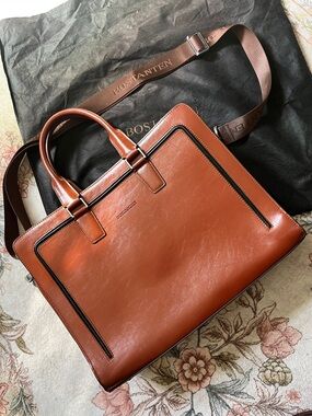 Brown Leather Briefcase with Shoulder Strap